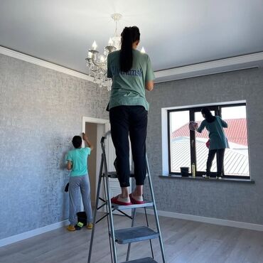 няни на дом: Бөлмөлөрдү тазалоо, | Жалпы тазалоо, Оңдоо иштеринен кийин тазалоо, Терезелерди жуу, | Батирлер, Үйлөр, Кафелер, дүкөндөр