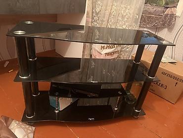 guzgu şamdan: Şüşə TV stendi və güzgülü komod dəsti - TV stendi: Qara temperli — 2
