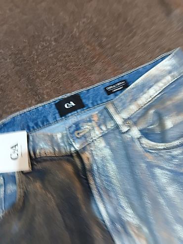 aksa: C&A ženske farmerke – Iconic Straight, srebrni metalik premaz l/xl — 2