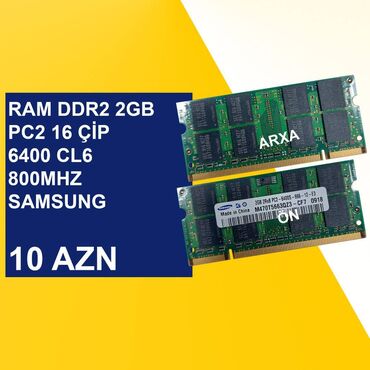 Muncuqlar: Operativ yaddaş (RAM) 2 GB, < 1333 Mhz, DDR2, Noutbuk üçün, İşlənmiş