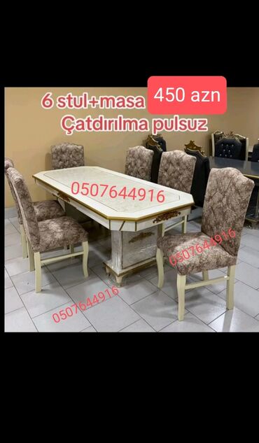 Masa və oturacaq dəstləri: Qonaq otağı üçün, Yeni, Açılan, Dördbucaq masa, 6 stul — 7