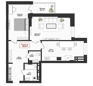 новостройка кут: 2 комнаты, 84 м², Рабочий Городок Элитка, 9 этаж, ПСО (под самоотделку) — 4