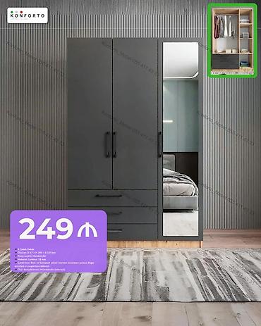 3 qapılı dolab - Ölçülər: dərinlik 47 sm × hündürlük 200 sm × en 120
