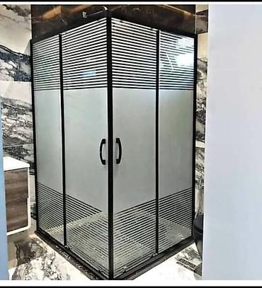 solar panel: Şüşə duş kabinası – kvadrat formalı, ikiqat sürüşmə qapılı model — 1