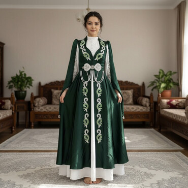 Вечерние платья: Сдается в аренду Элегантное национальное платье в темно‑зеленом — 1