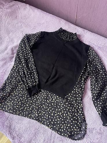 sweatshirt: Qadın bluzası – iki materialın kombinasiyası - Rəng: qara, xırda açıq — 3