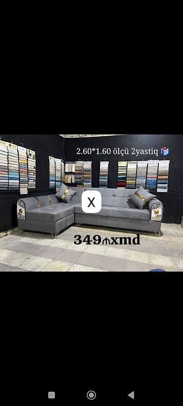 stenka mebel: Künc divan – ölçü 2.60 x 1.60 m. - Rəng: boz tonları, qızılı dekor — 1