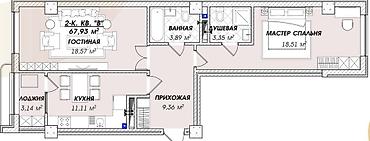 14: 2 комнаты, 69 м², Элитка, 5 этаж, ПСО (под самоотделку) — 4