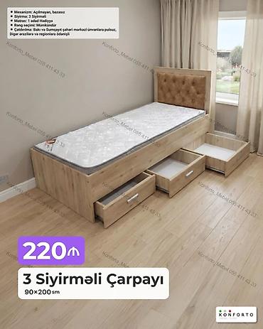 Ev və bağ: 3 Siyirməli Çarpayı – 90×200 sm - Mexanizm: açılmayan, bazasız - — 1