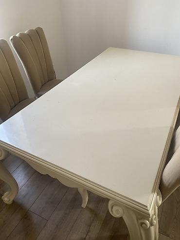 modern stol stul: Klassik üslubda yemək otağı dəsti - Masa: dikdörtqabənzər, krem/ağ — 1