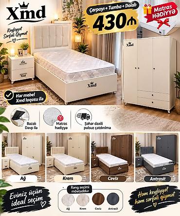 Xmd yataq otağı dəsti – çarpayı + tumba + dolab - Komplekt: tək