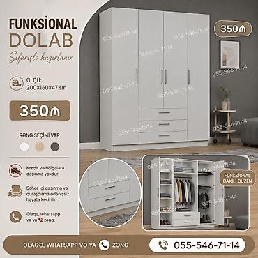 Düz dolab, Qarderob, Açılan, Korpuslu, 4 qapılı