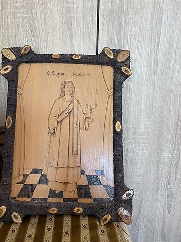 ormaric sa lavaboom: Drvena ikona – Sv. Stefan Arhiđakon, pirografija - Ručno rađena ikona — 3