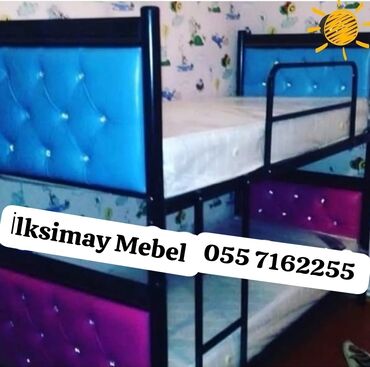 İkimərtəbəli uşaq çarpayıları: Oğlan və qız üçün, Çarpayı, Matrassız, Siyirməsiz, Dəmir — 29