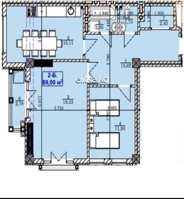 квартира 2 комнат бишкек: 2 комнаты, 69 м²