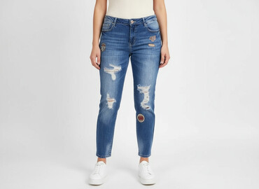 jeansy z naszywkami: New Jeans, Jeansy damskie, rozmiar L