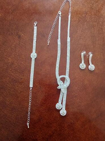 rozenkvarc nakit: Set: Earrings, Bracelet, Necklace, Material: Silver