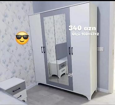 Yataq otağı üçün 4 qapılı paltar dolabı - Dizayn: Ağ və boz