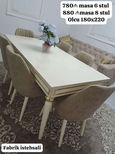 Divanlar: Qonaq otağı üçün, Yeni, Açılan, Dördbucaq masa, 6 stul