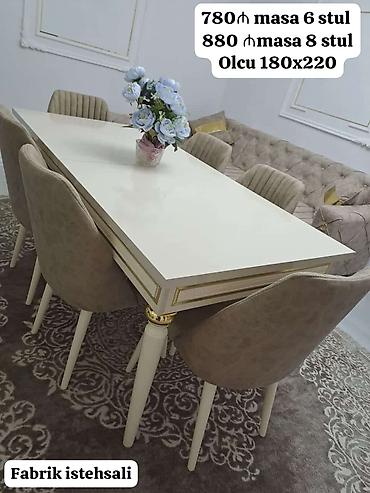 yeni stol: Qonaq otağı üçün, Yeni, Açılan, Dördbucaq masa, 6 stul — 1
