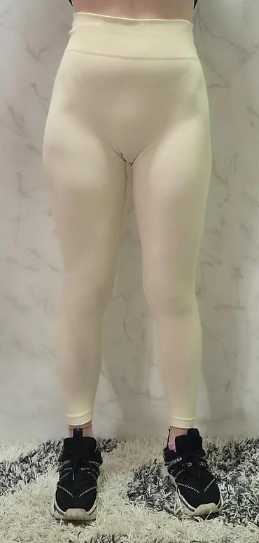 Helanke, biciklistički šortsevi: Ženske bež helanke sa visokim strukom - Visok, širok pojas za dodatnu — 7