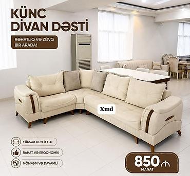 mebel ustu: Künc divan dəsti – rahatlıq və zövq bir arada! - L‑şəkilli dizayn — 1