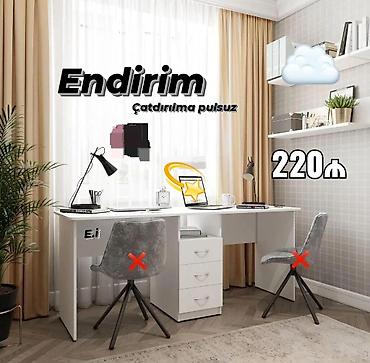 ofis stulları: İki nəfərlik iş/oxu masası - Rəng: ağ - Dizayn: ortada 3 çekmecəli — 1
