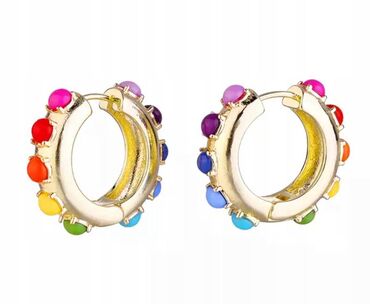серьги и кольцо с бриллиантом: Серьги кольца цветные, внешний диаметр 22 мм