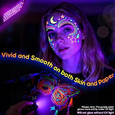ночные очки: UV-неоновые краски для лица и тела (палитра 12 цветов) - Эффект — 2