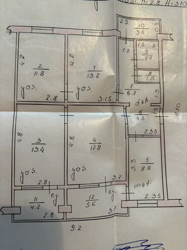 Köhnə tikili: Gəncə, 4 otaqlı, Köhnə tikili, 80 kv. m — 10