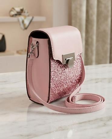 novcanica: Mini torbica preko ramena – roze, sa šljokičastim prednjim panelom - — 1