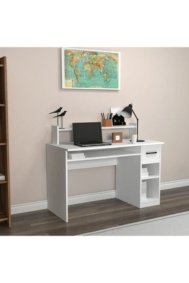 Sifarişlə yazı masaları: Dördbucaq masa, Stulsuz, Polkalı, Siyirməsiz, Türkiyə, Mat laminat — 15