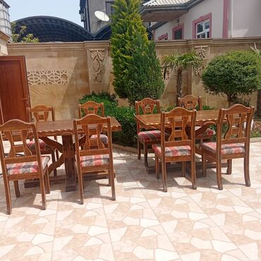 Bağ, çöl masa və oturacaq dəstləri: İşlənmiş, Kvadrat masa, 8 stul, Açılmayan, Stullar ilə, Taxta, Azərbaycan