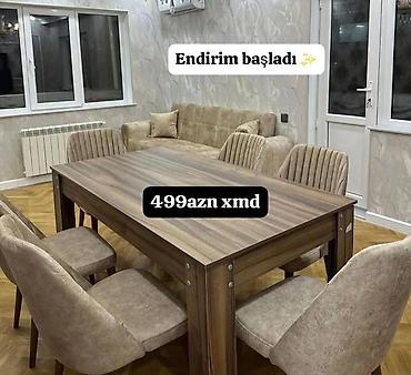 stol ustul: Yemək otağı üçün masa və 6 stuldan ibarət dəst. - Masa: taxta — 1