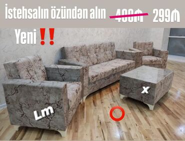 Masalar və oturacaqlar: Yeni, Divan, 2 kreslo, Bazalı, Açılan
