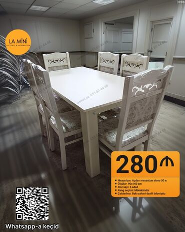 стеклянный обеденный стол: Для гостиной, Раскладной, Прямоугольный стол, 6 стульев