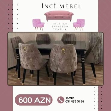 Masa və oturacaq dəstləri: Qonaq otağı üçün, Yeni, Açılmayan, Dördbucaq masa, 6 stul — 20