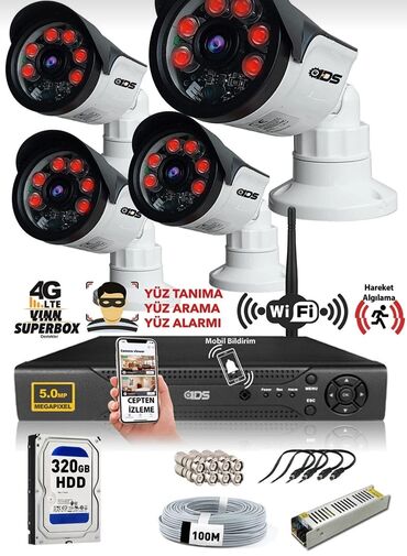 tehlukesizlik kameralari satilir: 4 kameralı set /gecə görüntüsü var/ Təhlükəsizlik kamerası setdir