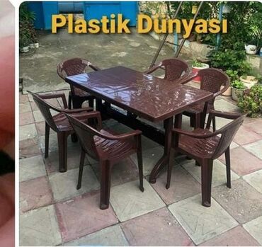 plastik masa və oturacaqlar: Yeni, Açılan, Dördbucaq masa, 6 stul, Azərbaycan