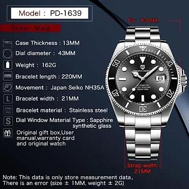 Ručni satovi: PAGANI DESIGN PD-1639 -43mm-Crna- Rolex Submariner-Automatik Potpuno — 4