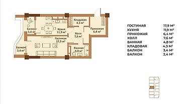 квартира на обмен: 1 комната, 58 м², Мед Академия Элитка, 15 этаж, ПСО (под самоотделку) — 5
