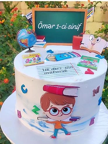 17 yas tort sekilleri: Məktəb mövzulu bəzəkli tortlar - Dizayn: “İlk dərs günü”, “Bilik günü — 4