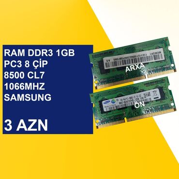 Soyutma sistemləri: Operativ yaddaş (RAM) 1 GB, 1333 Mhz, DDR3, Noutbuk üçün, İşlənmiş