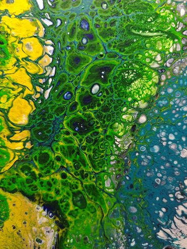 Şəkillər, tablolar: Yaşıl, sarı və mavi çalarların axıcı şəkildə qarışdığı, müxtəlif — 2