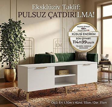 TV altlığı: Ağ rəngli TV/Tumba dolabı – zərif qızılı ayaqlar və tutacaqlar, müasir — 1