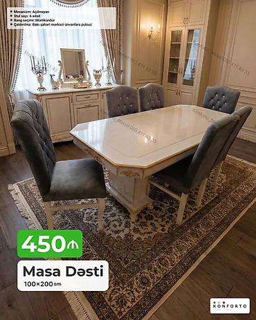 Masa Dəsti – 100×200 sm - Mexanizm: Açılmayan - Stul sayı: 6 ədəd -