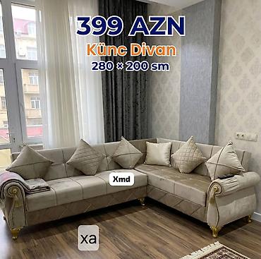 metbext mebelleri: Künc divan – ölçü 280 × 200 sm - Yumşaq, rahat oturuş və bel dəstəyi — 1