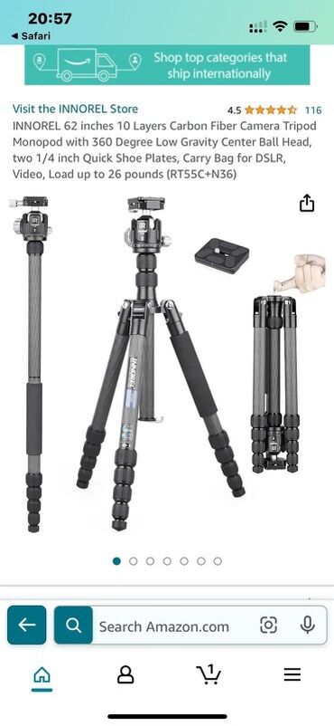 tripod qiymətləri: INNOREL tərəfindən 62 düym hündürlüyündə, 10 qat karbon lifindən