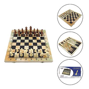 Нарды: №: 14010 Məhsulun adı: Şahmat + dama + nədr (3-ü 1-də), taxta, bej — 1