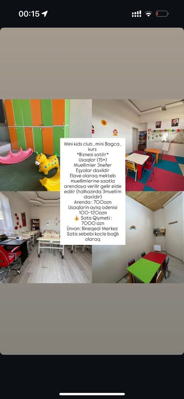 Hazır Biznes Satilir Bineqedi Merkez
Mini kids club kurs